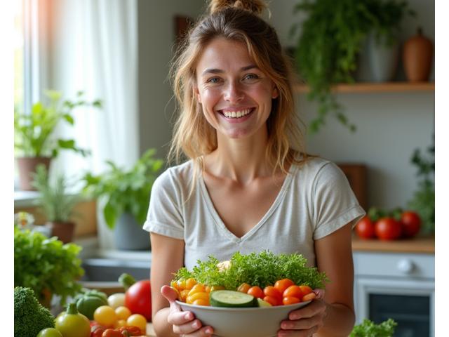Anna bereitet gesunde Mahlzeiten zu, nach ihrer Ernährungsumstellung