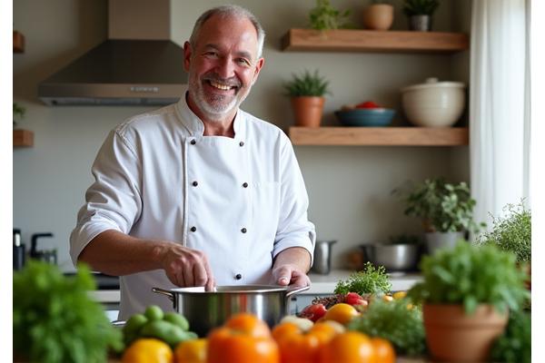 Freudiger Mann bei der Zubereitung einer gesunden Mahlzeit