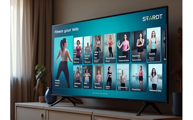 Übersichtliche Benutzeroberfläche einer Videobibliothek mit Fitness-Kursen auf Abruf.