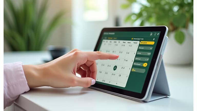 Online-Kalender-Interface auf einem Tablet, Terminslot wird ausgewählt
