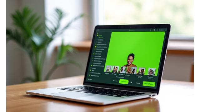 Ein Laptop-Bildschirm zeigt eine übersichtliche Oberfläche einer Online-Workshop-Plattform mit Videocall und Chatfunktion.